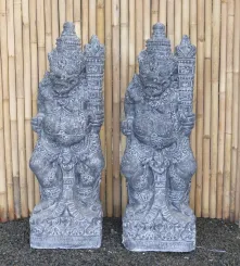 Tempelwächter Dwarapala 2er Set, als Wächter des Eingangs mit Stock gerade, 125cm Höhe 